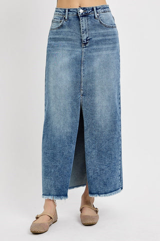 Risen Medium Wash High Rise Long Skirt FINAL SALE