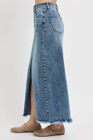 Risen Medium Wash High Rise Long Skirt FINAL SALE