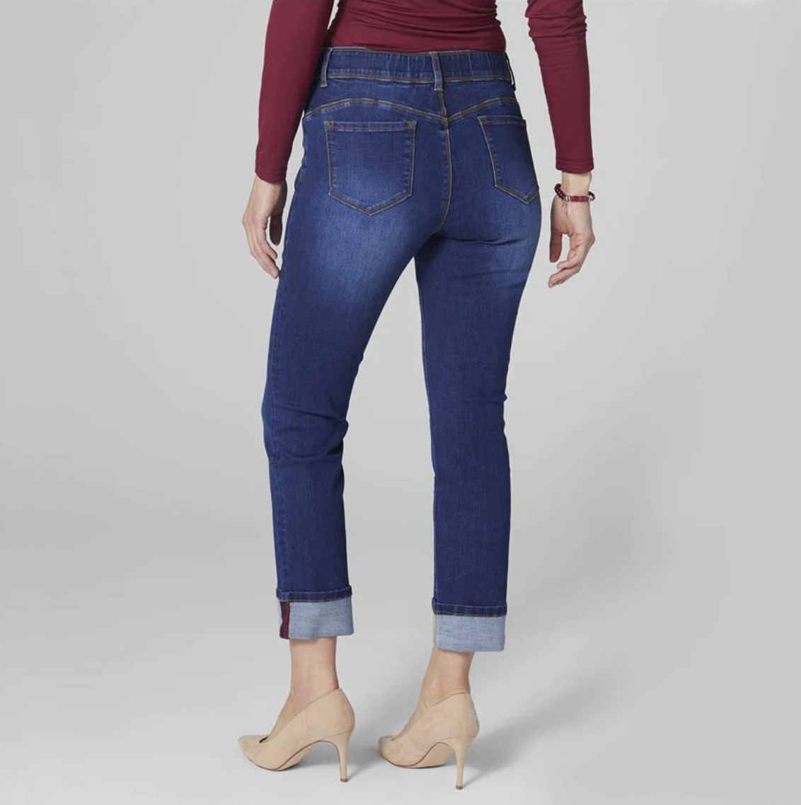 OMG Zoey Zip Straight Leg Cuffed Contrast Jeans