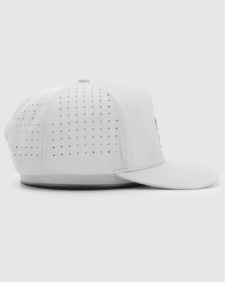 Side view of Waggle Stinkin' It Up Snapback in grey — fully perforated breathable panels with skunk embroidery patch visible