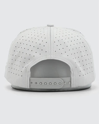 Back view of Waggle Stinkin' It Up Snapback Hat — perforated grey cap with adjustable grey snapback closure