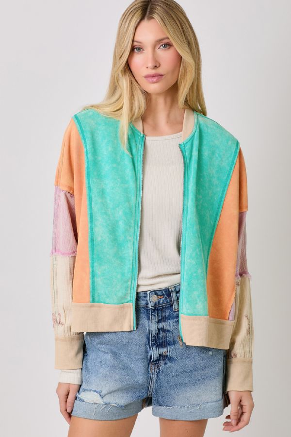 Mixed Media Color Blocked Jacket