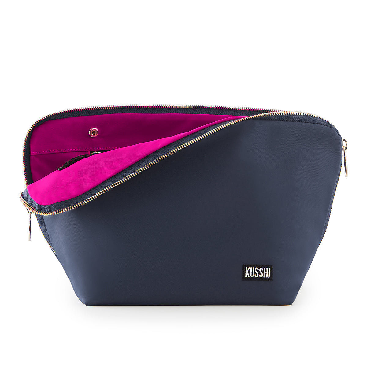 Kusshi Vacationer Makeup Bag Navy w/ Pink Interior