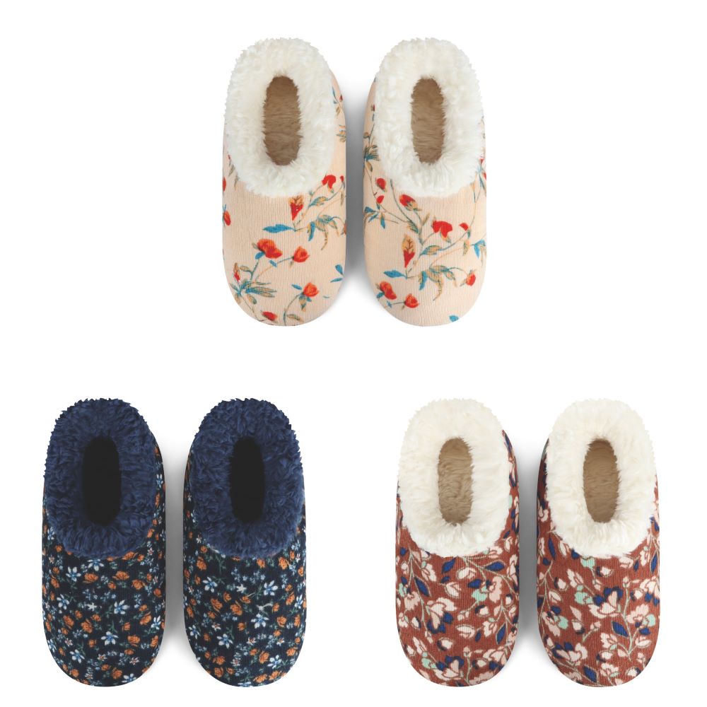 Floral Corduroy Snoozies Slippers