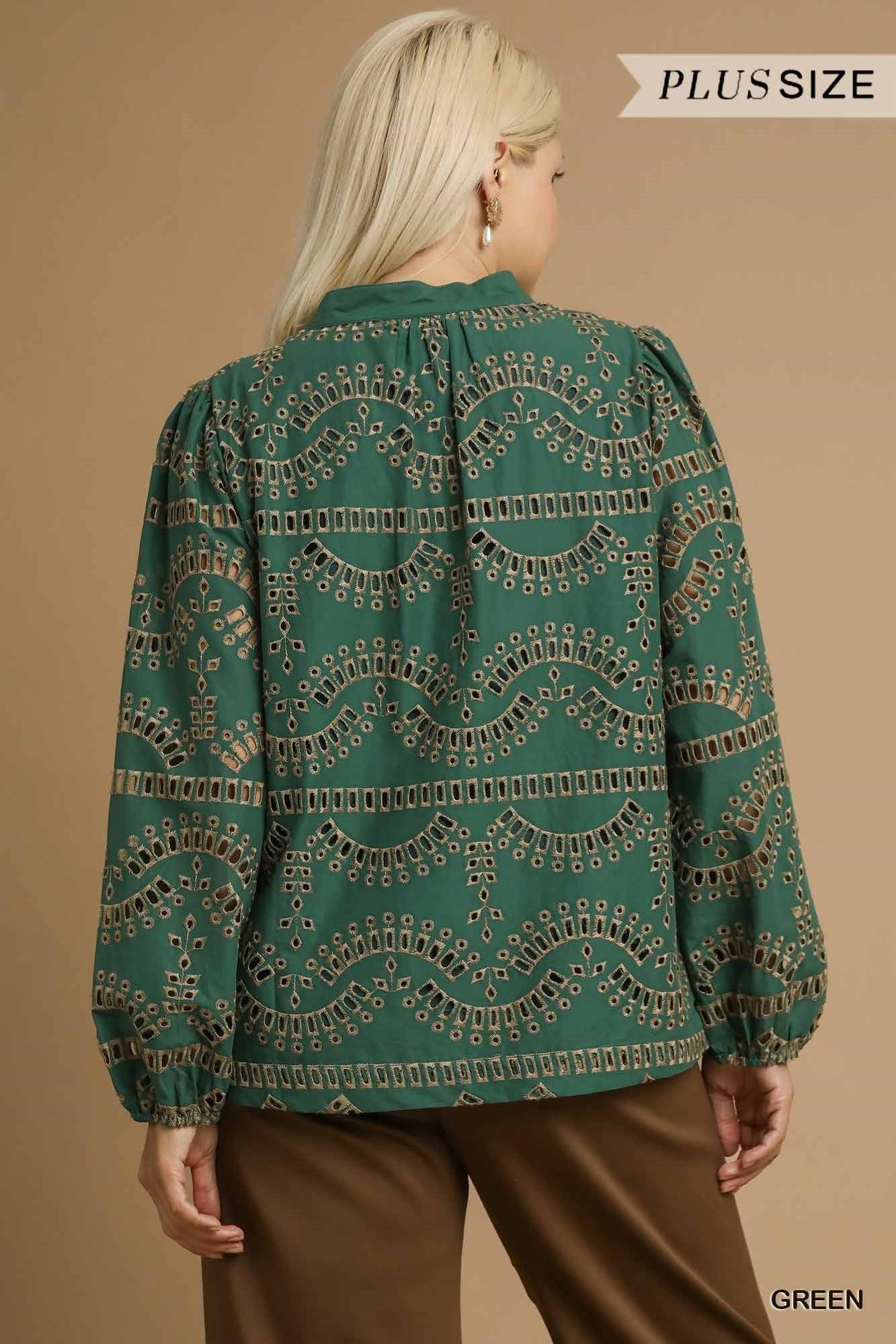 Plus Size Eyelet Long Sleeve Top
