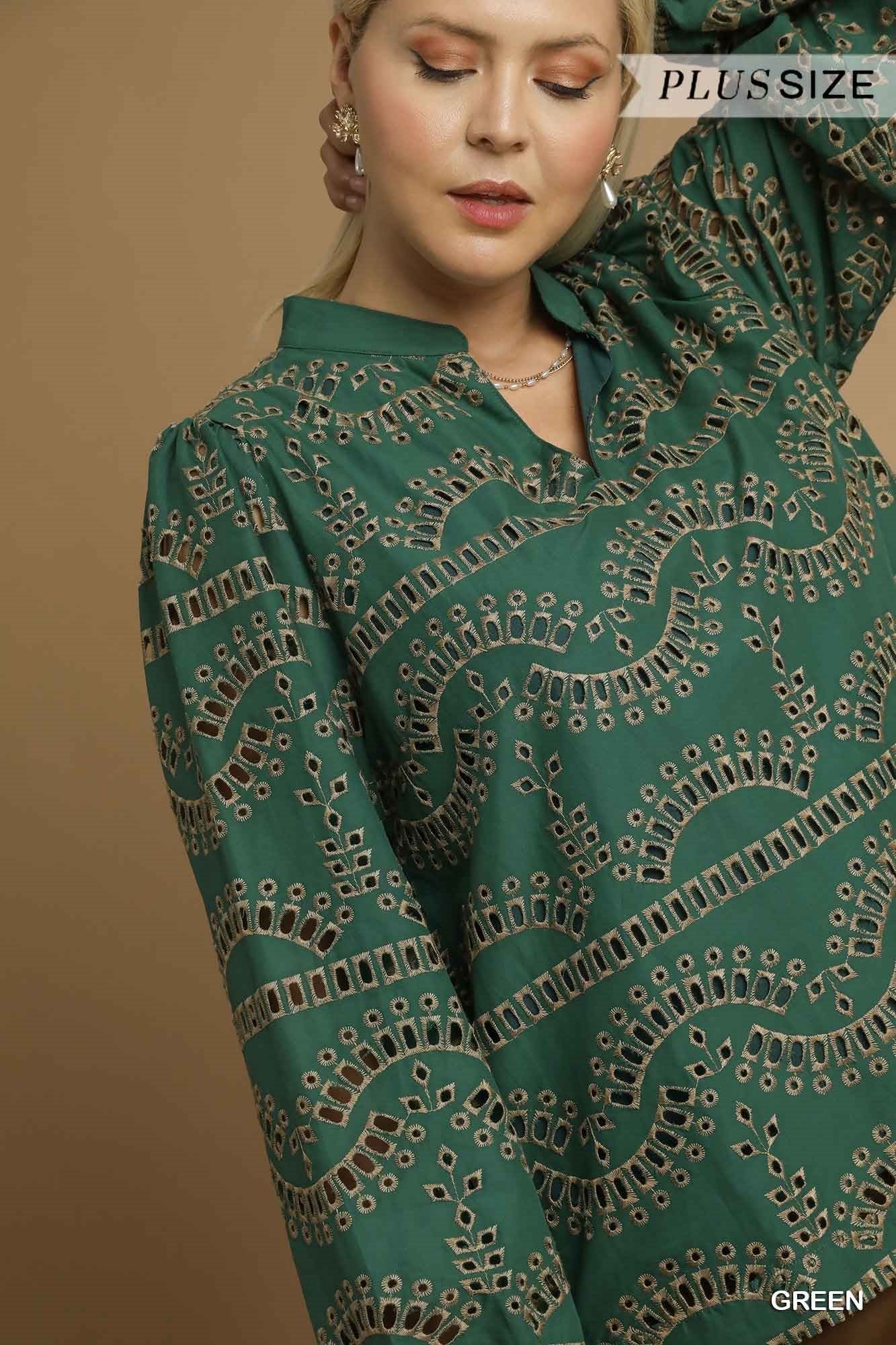 Plus Size Eyelet Long Sleeve Top