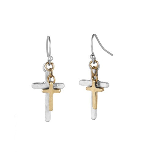 Layered Cross Dangle Earrings