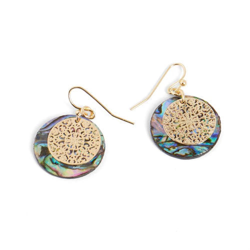 Abalone Circle Earrings w/ Gold Design