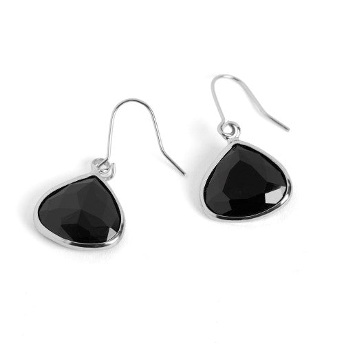 Silver Black Dew Drop Earrings