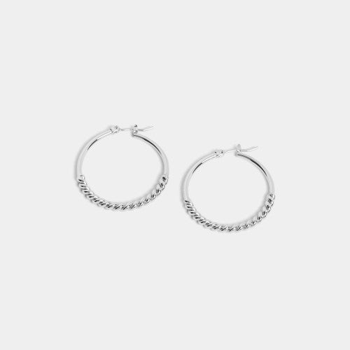 Silver Twisted Metal Hoop Earrings