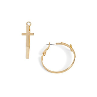 Gold Hoop Cross Earrings
