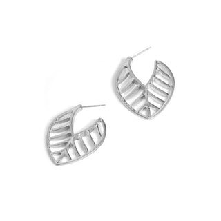 Silver Pointed Leaf Hoop Earrings