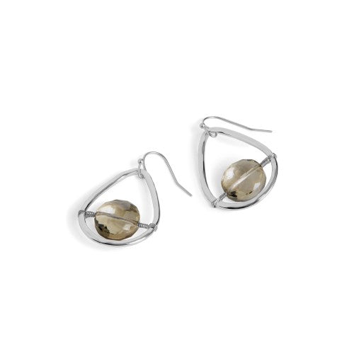 Silver Teardrop Earrings w/ Clear Bead Center