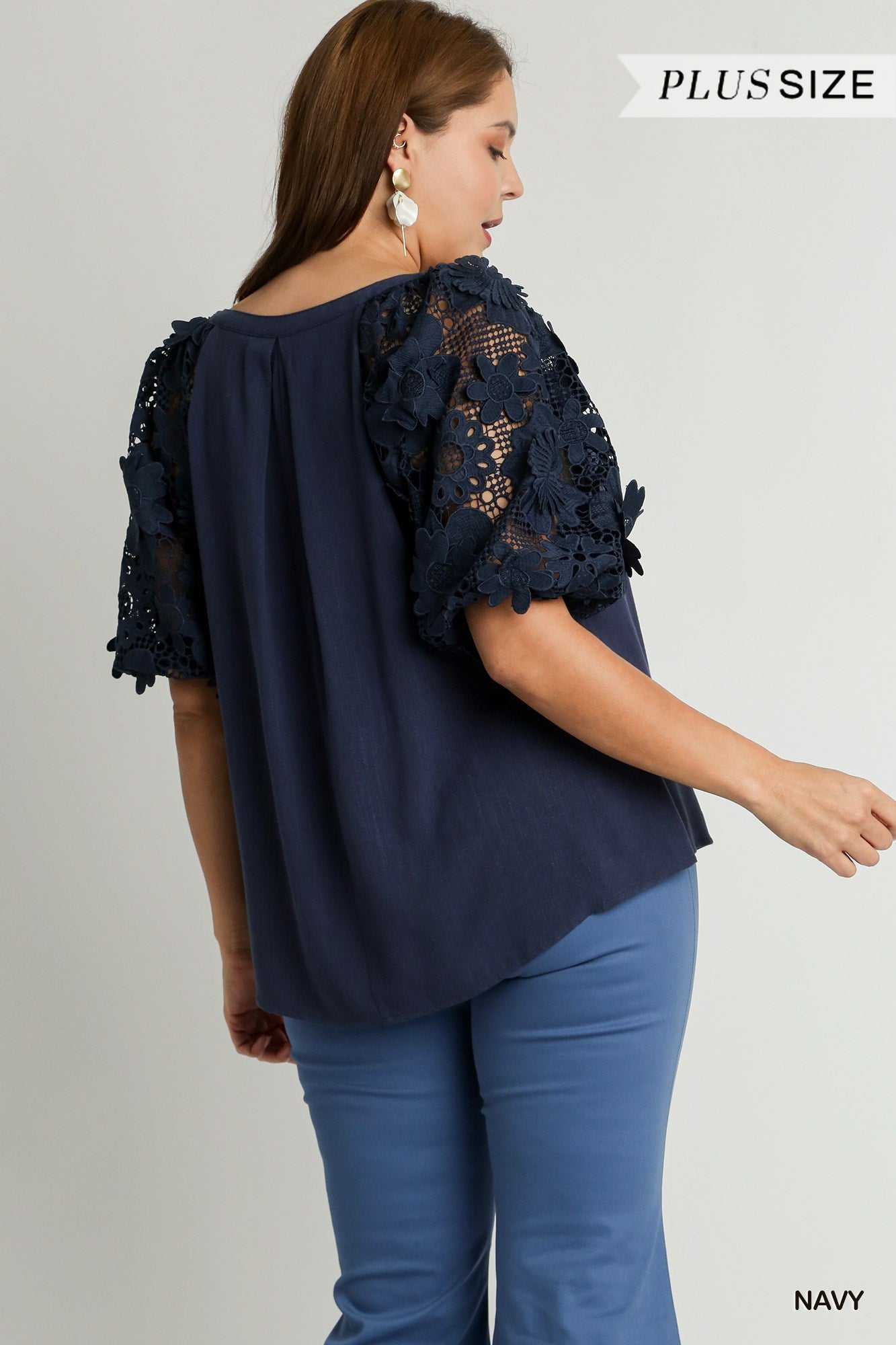 Floral Lace Puff Sleeve Linen Top