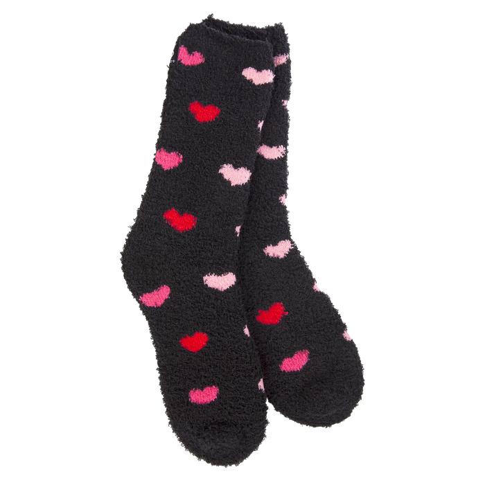 World's Softest Crew Socks with red and pink hearts