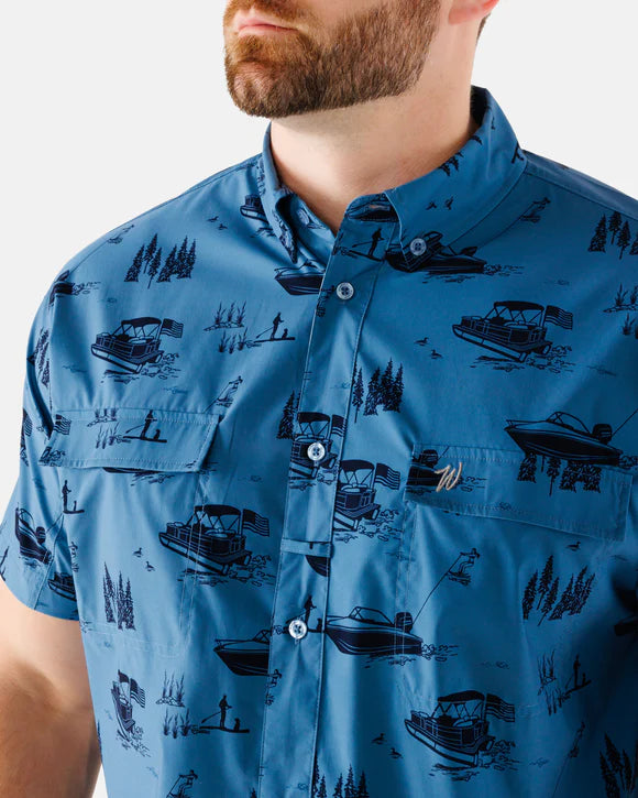 Waggle Wake Life Men's Outpost Short Sleeve Button Down Shirt