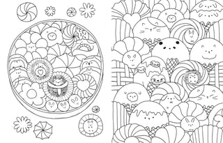 Inside coloring page from  A Million Cute Animals Coloring Book by Lulu Mayo featuring adorable illustrated woodland animals, birds, rabbits, foxes, and flowers.
