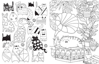 Coloring page from Cover of A Million Cute Animals Coloring Book by Lulu Mayo featuring adorable illustrated woodland animals, birds, rabbits, foxes, and flowers.