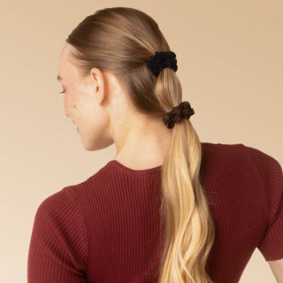 Ruched Lace Scrunchie 5-Pack — Black, Chocolate & Mocha