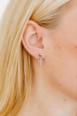 Millie CZ Cross Drop Screwback Earrings – Silver Tone