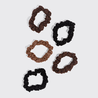 Ruched Lace Scrunchie 5-Pack — Black, Chocolate & Mocha