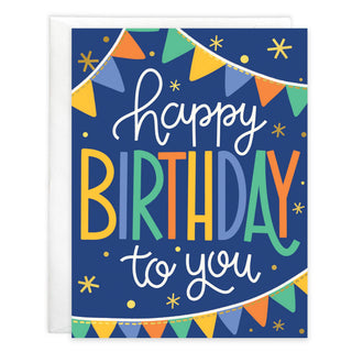 Birthday Greeting Card - Banner on Blue