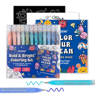 Grabie Bold & Bright Coloring Kit | Ocean Color | Acrylic Gel Pens + Coloring Pad