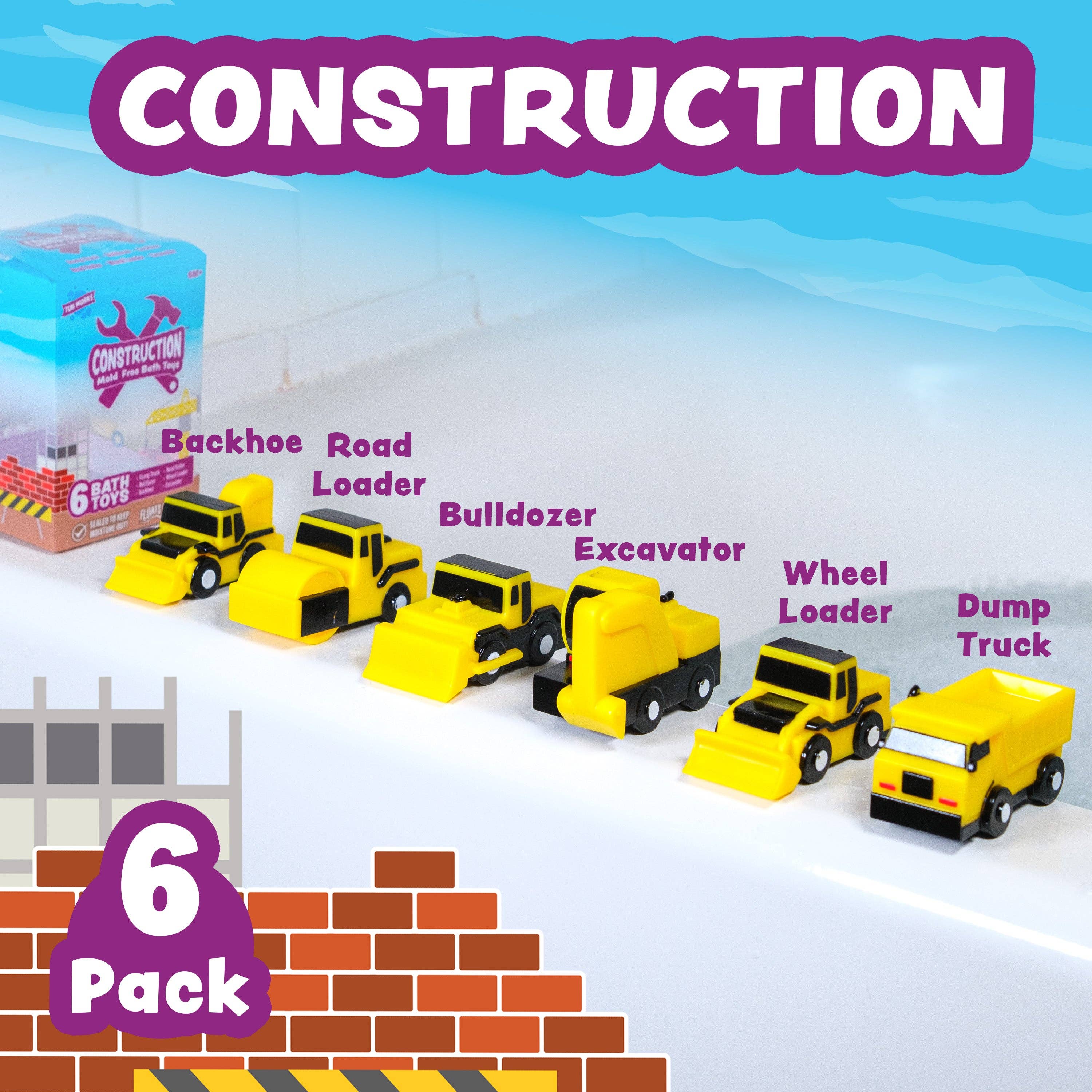 Tub Works® Construction™ Trucks Mold Free Bath Toys