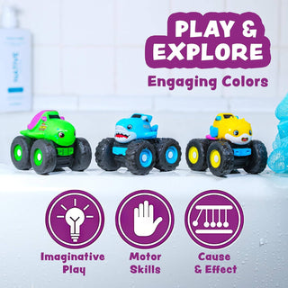 Tub Works Light-Up Monster Truck Bath Toys, 3-Pack