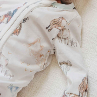 Copper Pearl Boone Horse Print Zip-Up Footie Pajamas