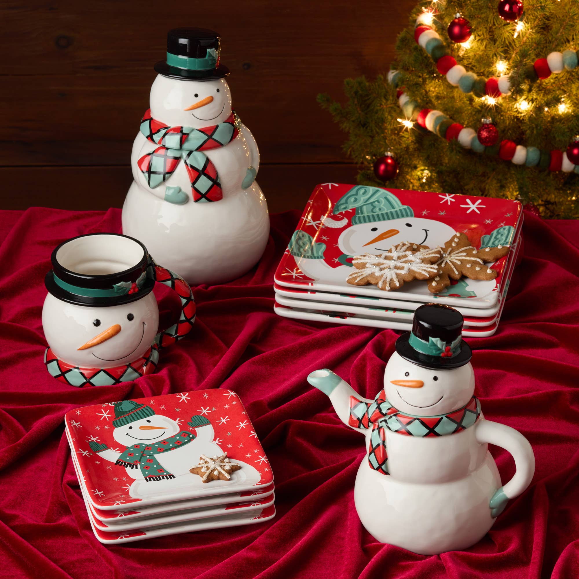 Christmas Whimsy Snowman Melamine Tray and Bowl Gift