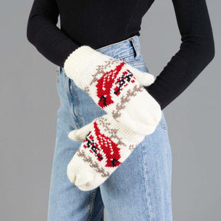 Ivory Cardinal Pattern Mittens