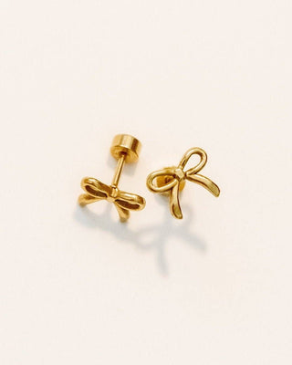Sadie Bow Screwback Stud Earrings – 12mm Gold Tone