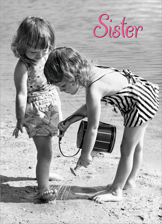 Greeting Card Little Girls At Beach
