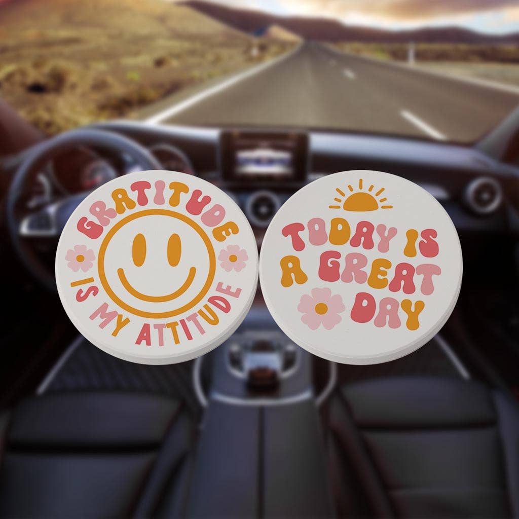 Gratitude & Great Day Set of 2 Car Coasters
