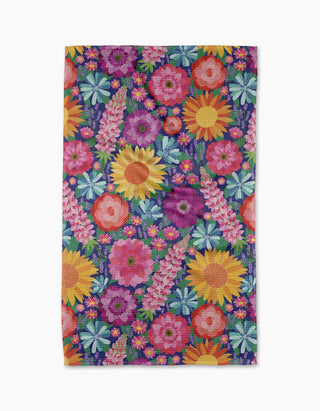 Geometry Spring Blooms Tea Towel – Maximalist Wildflower Kitchen Towel