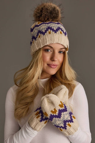 Cream, Gold, Purple & Gray Patterned Mittens