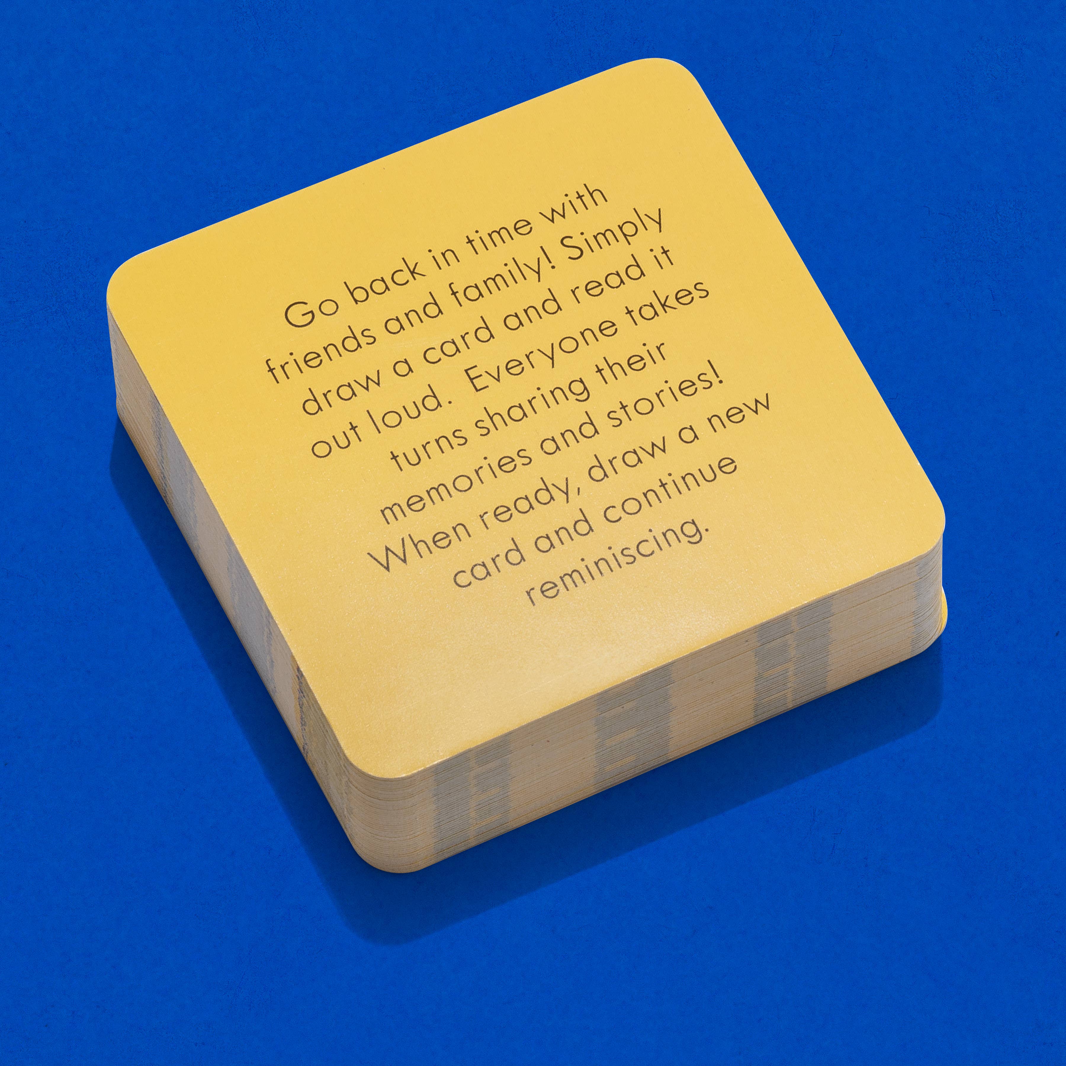 Yellow card with text on a blue background