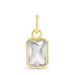 April birthstone charm with clear crystal-inspired stone and 18K gold dipped setting