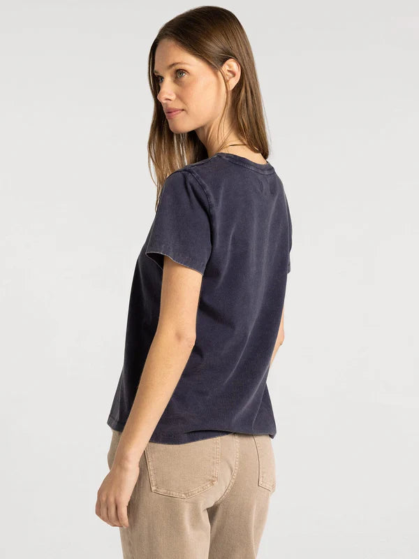  Asher Tee in navy — women's relaxed crew neck cotton tee with short sleeves, back view