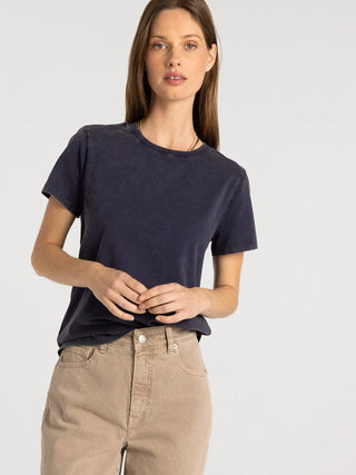  Asher Tee in navy — women's relaxed crew neck cotton tee with short sleeves, front view