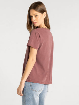 Asher Tee in wine — women's relaxed fit short sleeve crew neck tee in 100% cotton, back view