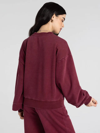 Ashford Sweatshirt in zinfandel — relaxed fit drop shoulder sweatshirt, back view