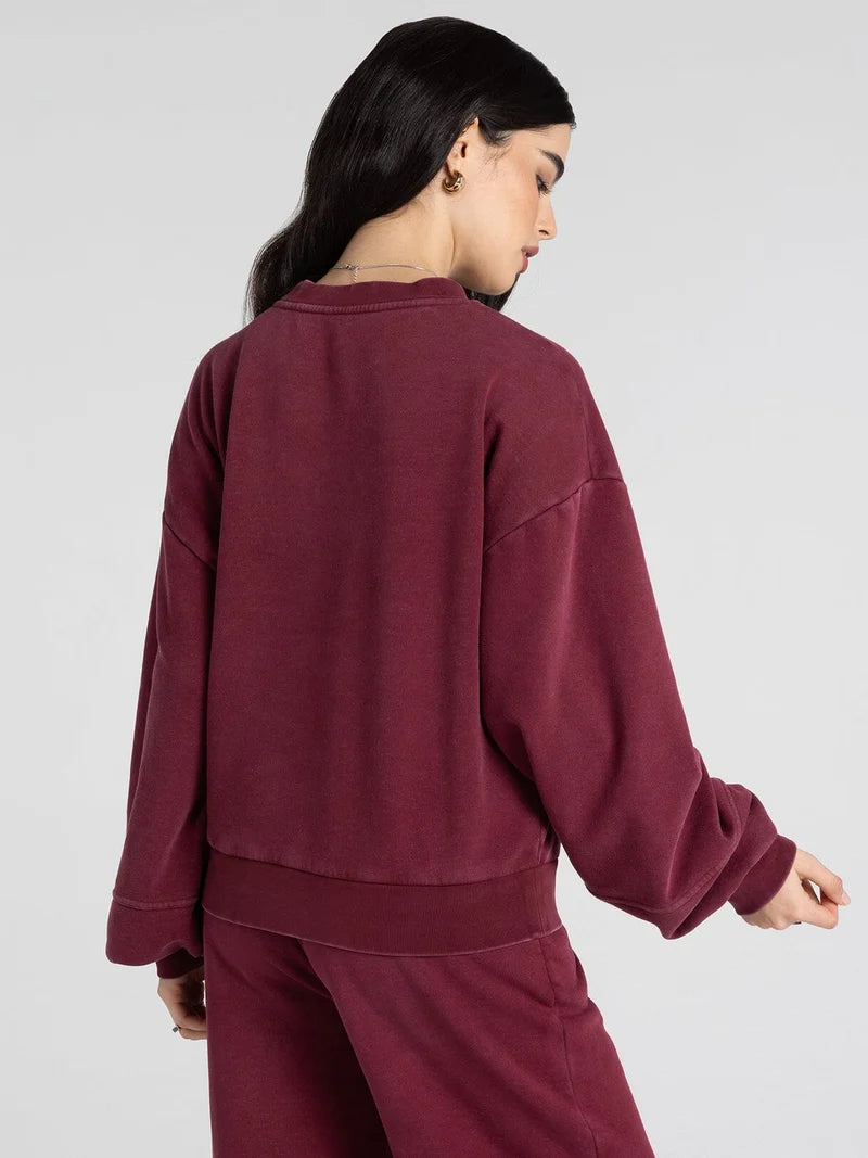 Ashford Sweatshirt in zinfandel — relaxed fit drop shoulder sweatshirt, back view