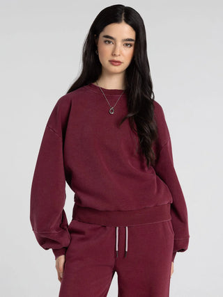 Ashford Sweatshirt in zinfandel — women's drop shoulder round neck sweatshirt, front view