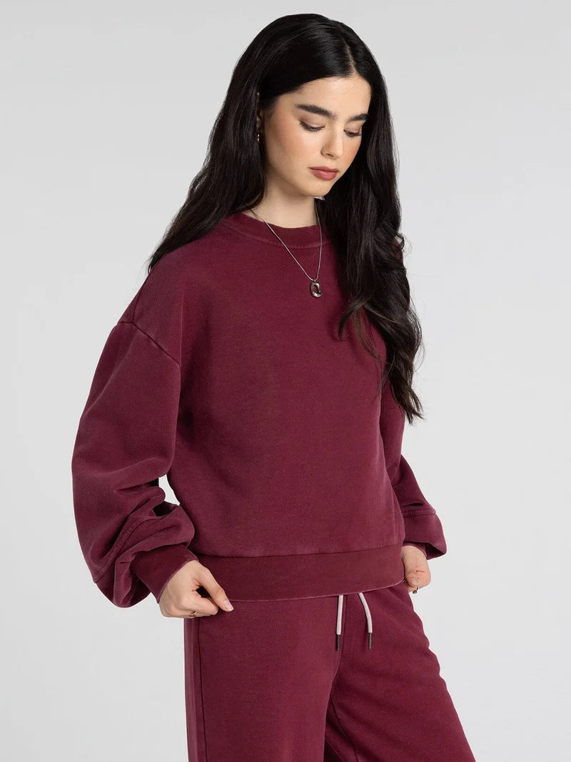 Ashford Sweatshirt in zinfandel — women's cotton-poly blend sweatshirt, side view