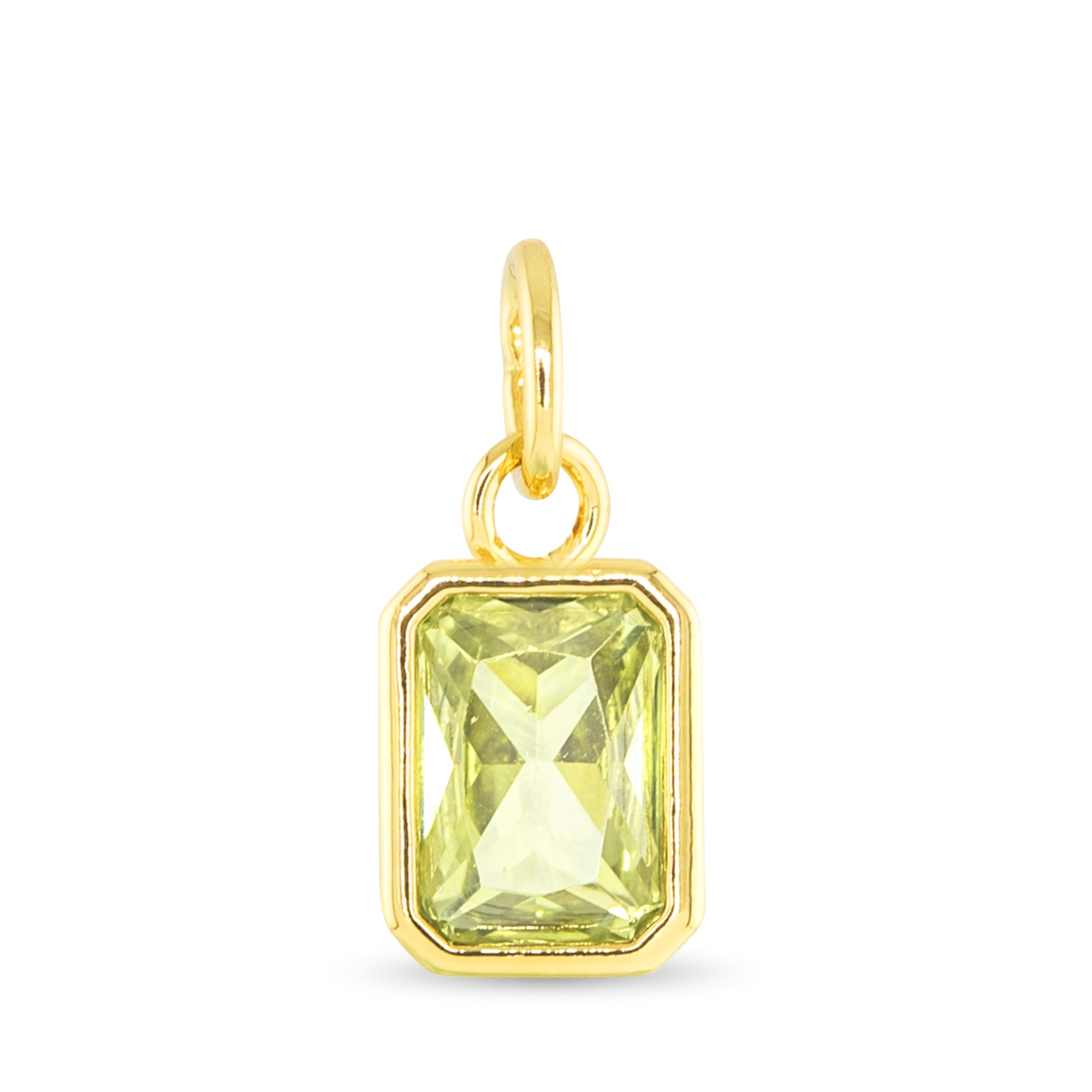 August birthstone charm with peridot green faceted stone and 18K gold dipped setting