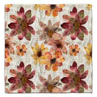 Autumn Leaves eco-friendly washcloth featuring watercolor fall flowers in burgundy, gold, and amber tones