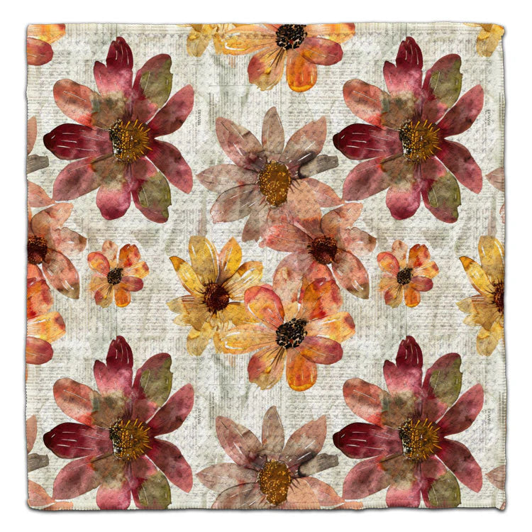 Autumn Leaves eco-friendly washcloth featuring watercolor fall flowers in burgundy, gold, and amber tones