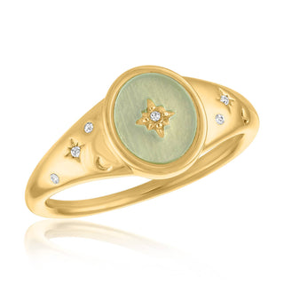 Gold Green Stone Starburst Signet Ring